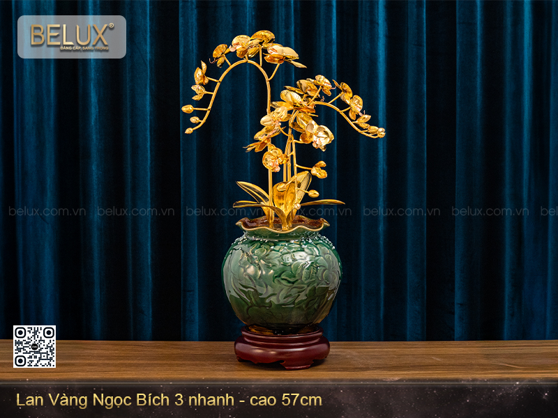 Chậu lan vàng ngọc bích 3 nhánh mạ vàng 24k&nbsp;